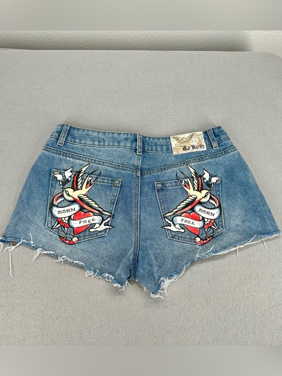 Ed Hardy Pants - Ed Hardy. "Born Free" swallow graphic denim cut-off shorts